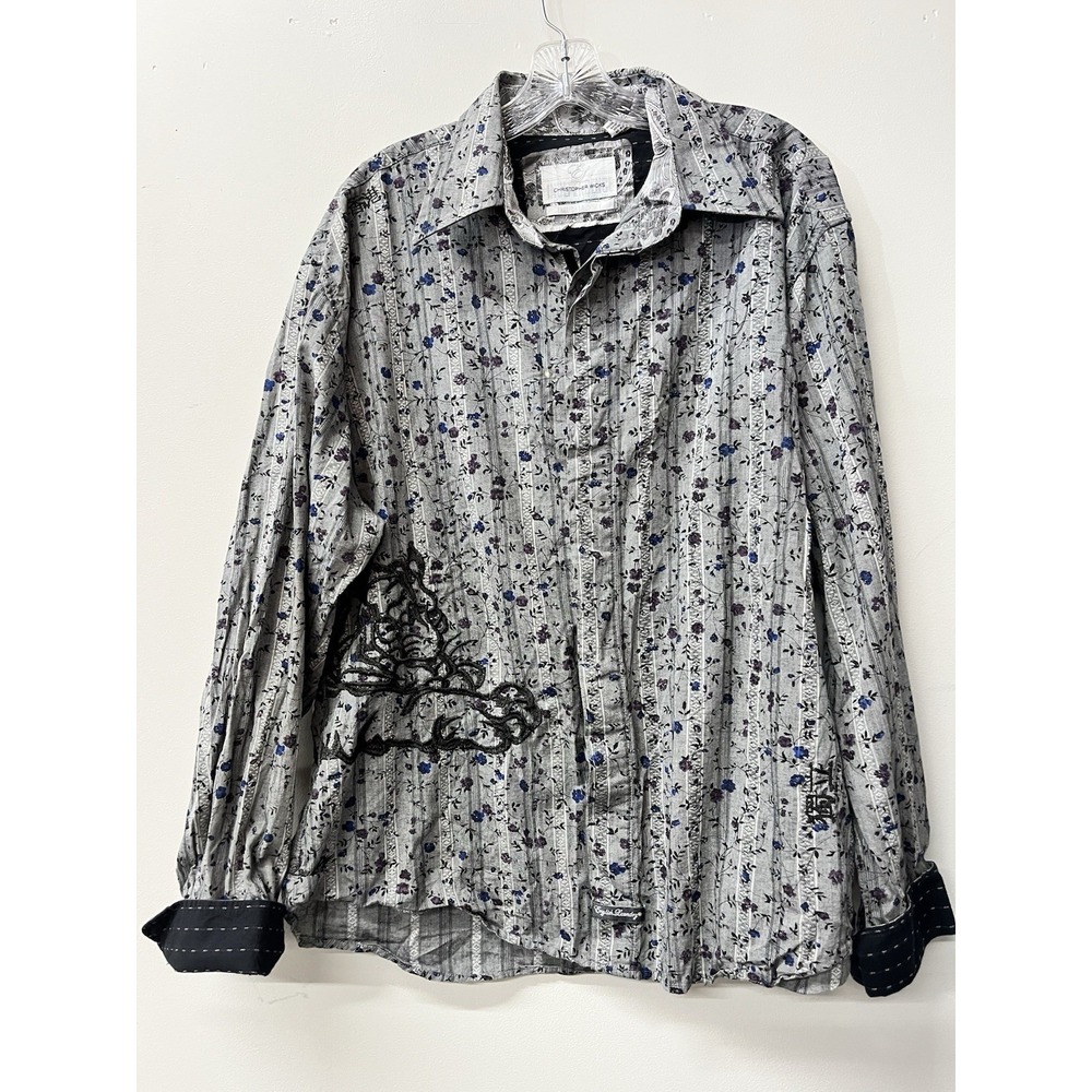 Christopher Wicks English Laundry Floral Mens Long Sleeve Embroidered Tiger XXL